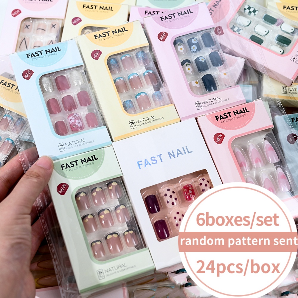 Nail Art Press On - 6 Scatole/Set di Unghie Finte Corte