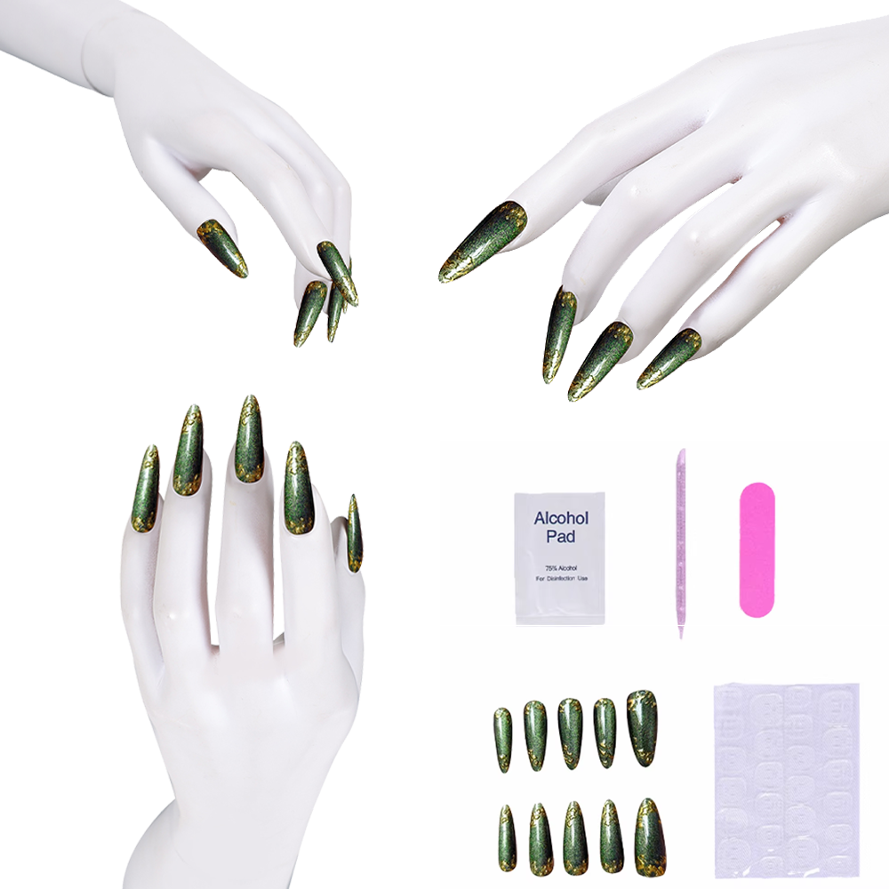 Unghie a pressione verdi con a - Nail Art Press On recensione e prezzo