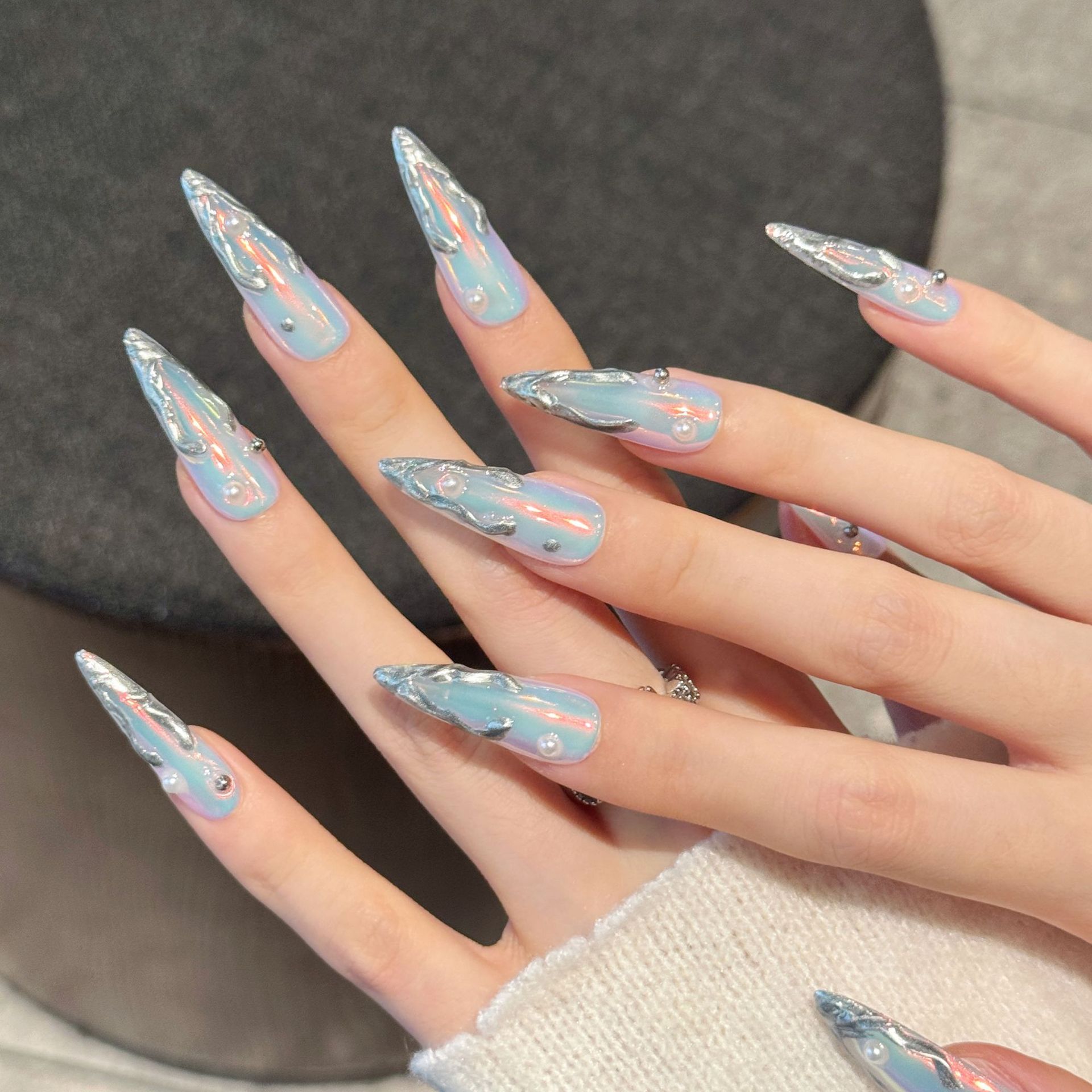 10 pezzi argento Aurora lungo  - Nail Art Press On recensione e prezzo