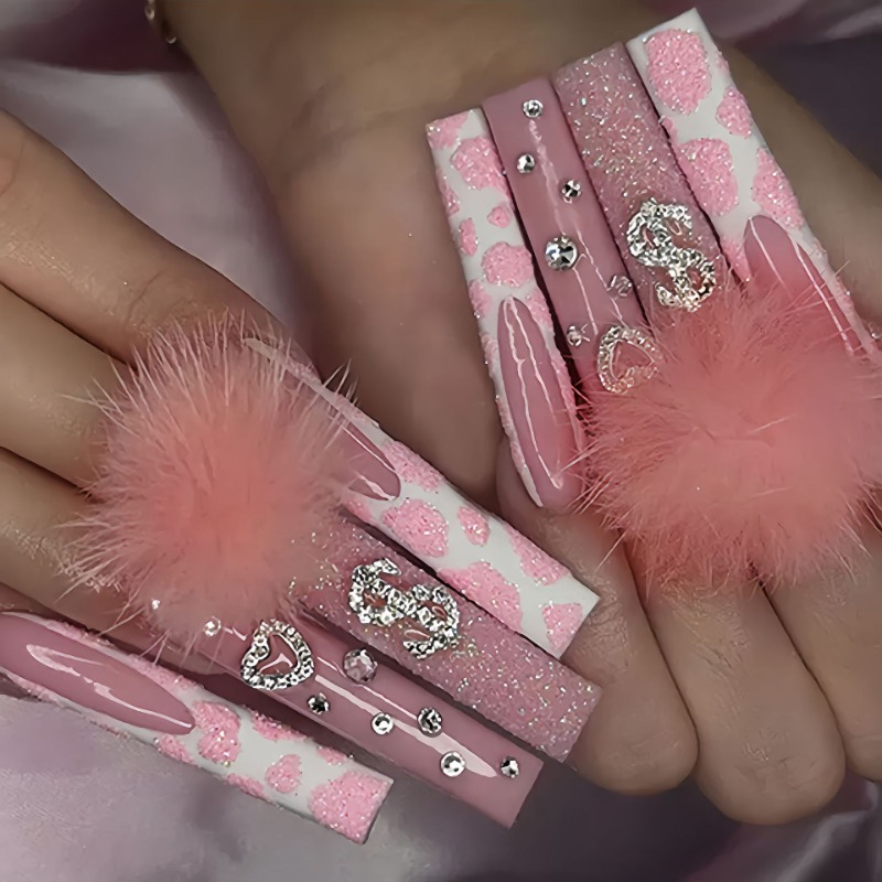 24Pcs Extra Long Square Press  - Nail Art Pink recensione e prezzo
