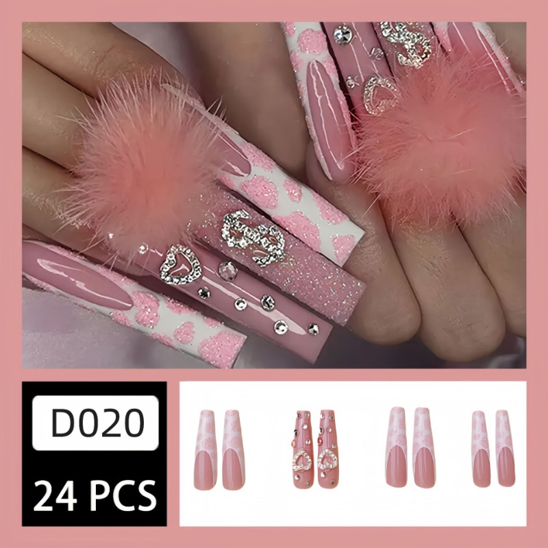 24Pcs Extra Long Square Press  - Nail Art Pink recensione e prezzo