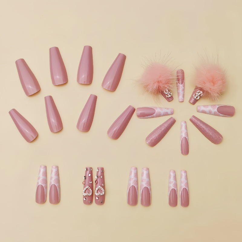 24Pcs Extra Long Square Press  - Nail Art Pink recensione e prezzo