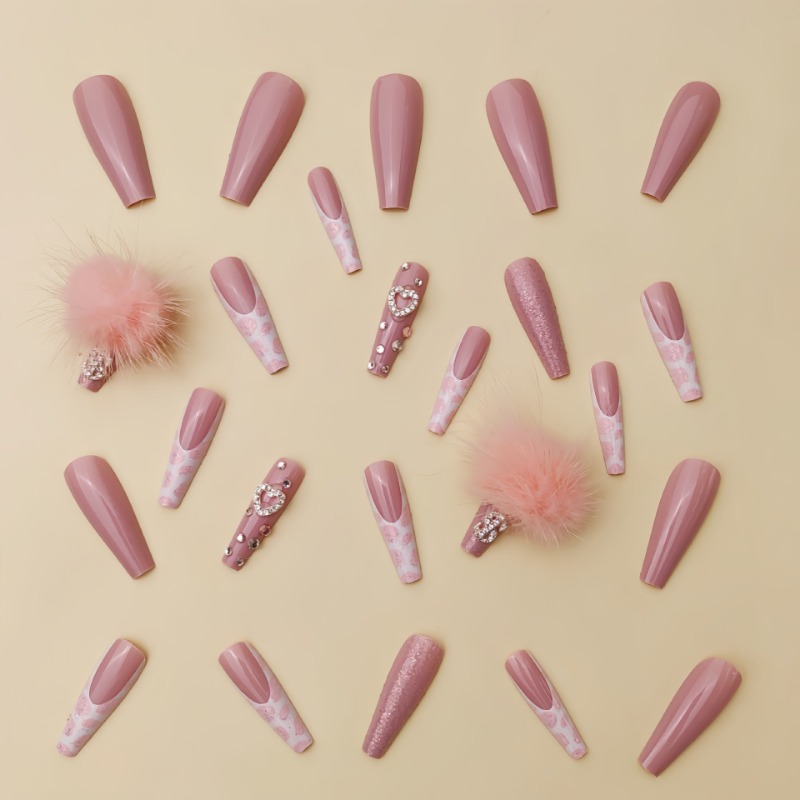 24Pcs Extra Long Square Press  - Nail Art Pink recensione e prezzo